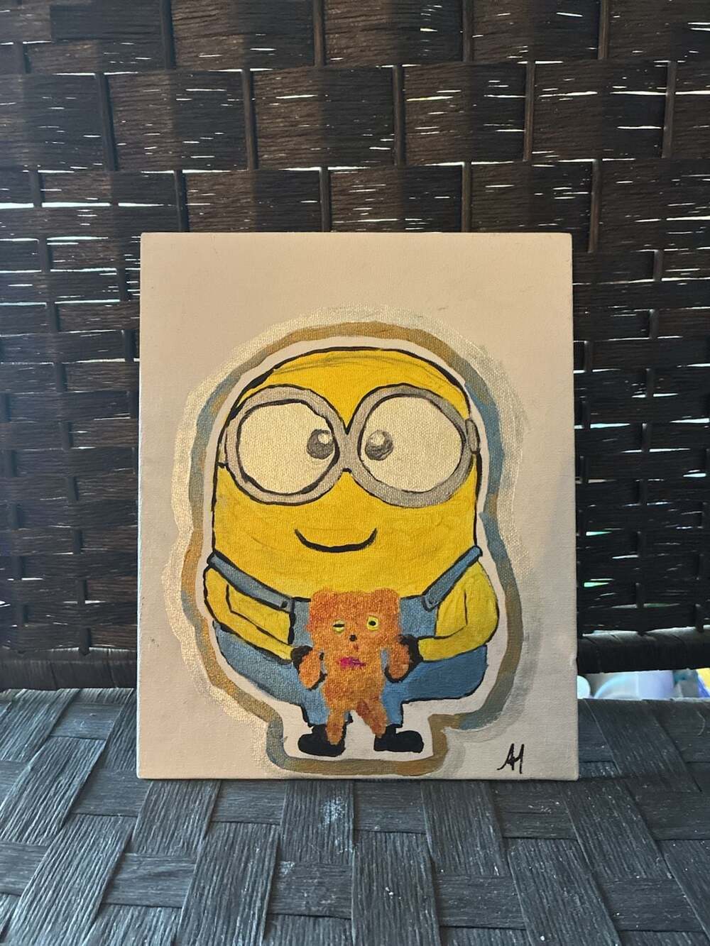 Minion with Teddy Bear Original Hand-Painted Canvas Art by Alanna Hernandez